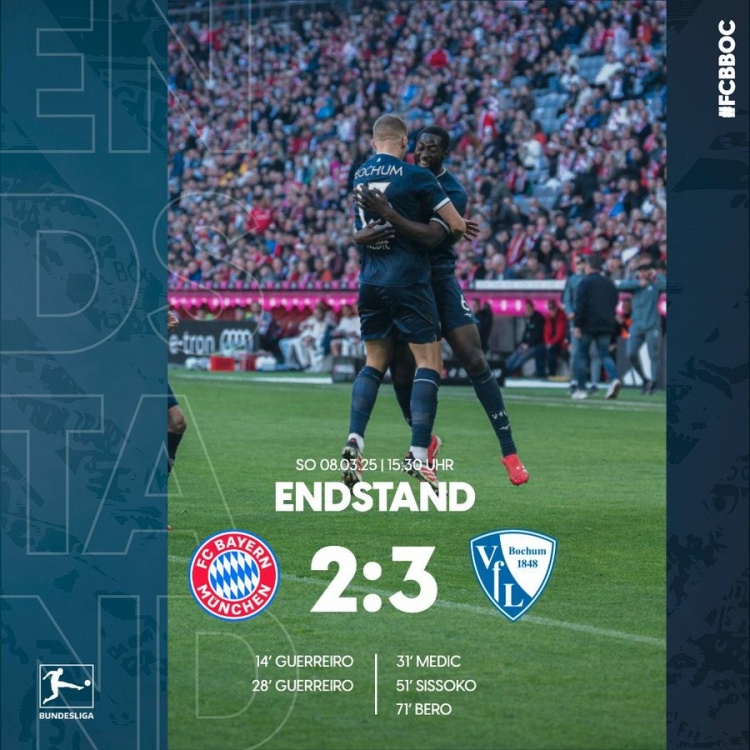 在德甲落后拜仁2球但最終逆轉獲勝！波鴻是歷史第4隊