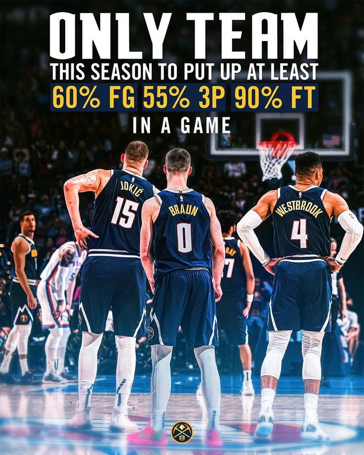 打的可是雷霆！掘金昨天打出60-55-90%的命中率 賽季首隊(duì)