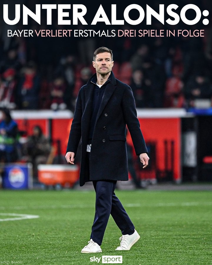 勒沃庫森遭遇三連敗，是2022年10月阿隆索上任以后首次