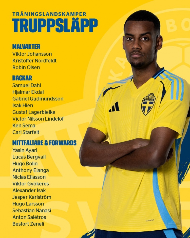 瑞典名單：伊薩克、約克雷斯、林德洛夫、伊蘭加、貝里瓦爾在列