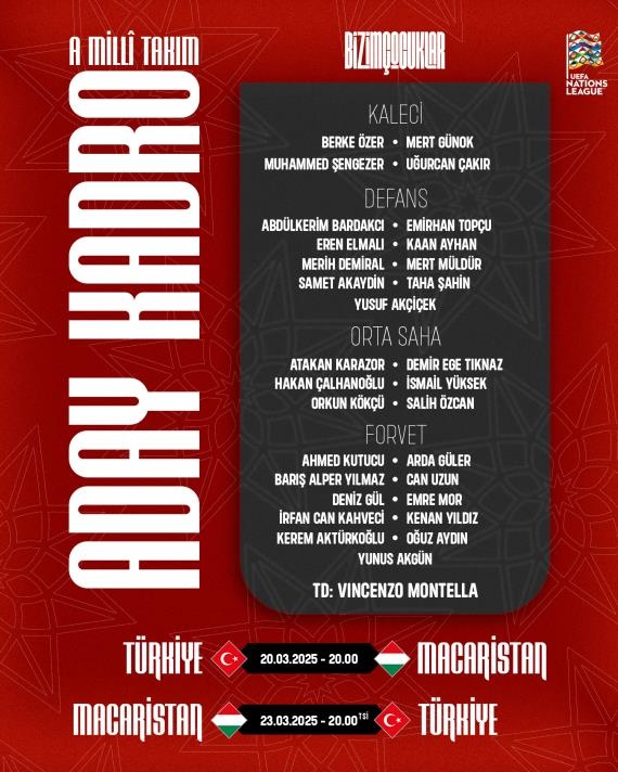 土耳其歐國(guó)聯(lián)名單：恰爾汗奧盧領(lǐng)銜，居勒爾、伊爾迪茲在列