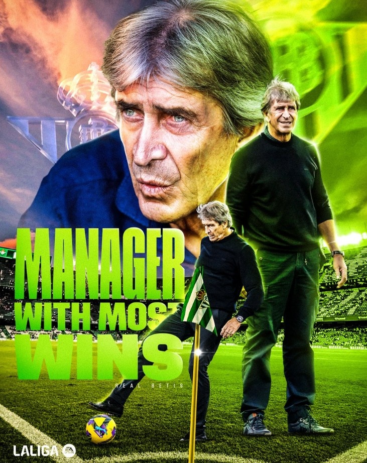 佩萊格里尼率貝蒂斯在西甲取得79勝，成為隊史西甲勝場數(shù)最多主帥