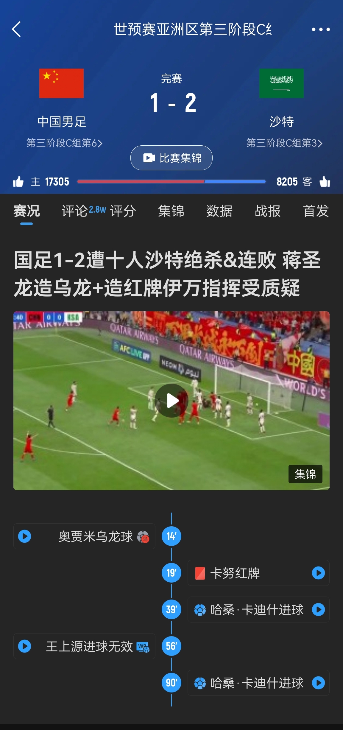 今天什么劇本？首戰(zhàn)沙特也是半場紅牌+蔣光太傷退，最后國足被翻