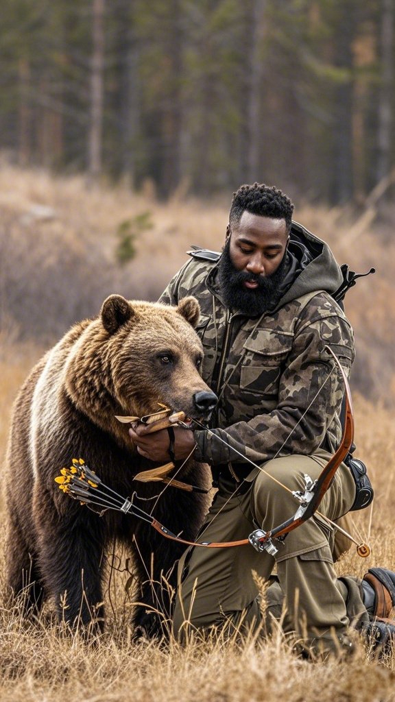 【AI繪圖】寵物！哈登化身獵熊客輕松擒拿棕熊~