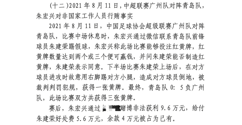 網(wǎng)傳判決書(shū)：青島球員朱建榮故意踢對(duì)方小腿，染黃收5.6萬(wàn)好處費(fèi)