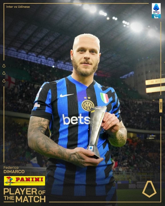 助攻雙響！迪馬爾科當選國米2-1烏迪內(nèi)斯一役全場最佳